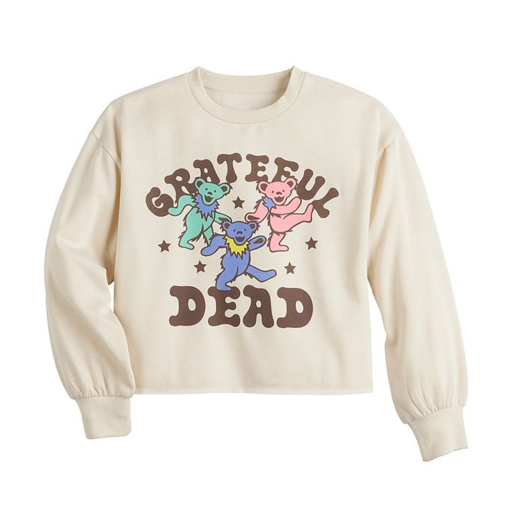 NWT Grateful Dead Dancing Bears Crew Neck Cream Crop Sweatshirt (10-12)